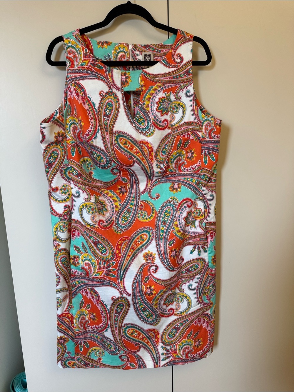 Anne Klein Sleeveless Paisley Shift Dress in Orange & Teal Size 16